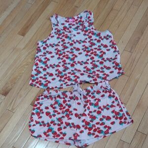 Betsey Johnson Pink and Red Cherry & Strawberry Print Pajama Set